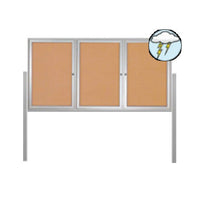 Freestanding 3 Door Outdoor Enclosed Bulletin Board 72x30 with Posts