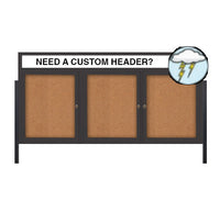 Freestanding Enclosed Outdoor Bulletin Boards 72" x 24" with Message Header and Posts (3 DOORS)