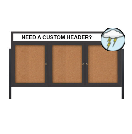 Freestanding Enclosed Outdoor Bulletin Boards 72" x 30" with Message Header and Posts (3 DOORS)