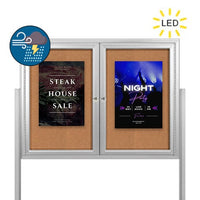 Freestanding 2 Door Enclosed Outdoor Bulletin Boards 48" x 60" with Lights + Posts
