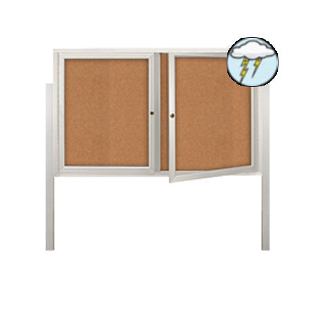 Free Standing Outdoor Enclosed Bulletin Board 40" x 40" with Posts | 2-Door, Sleek Radius-Edge Corners + Locking Metal Cabinet