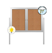 Outdoor Enclosed 84x36 Bulletin Cork Boards with Lights (with Radius Edge & Leg Posts) (2 DOORS)