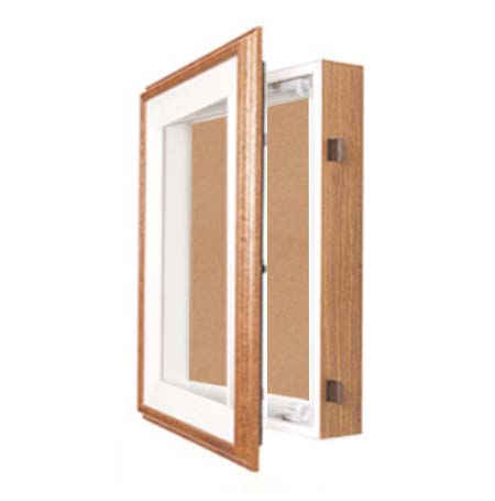 30 x 30 SwingFrame Designer Oak Wood Framed Cork Board Display Case 4" Deep