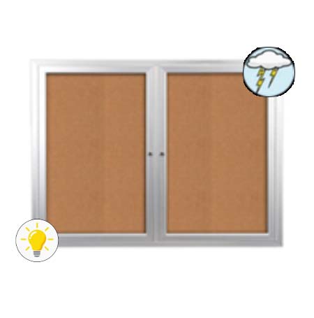 Enclosed Outdoor Bulletin Boards 48 x 36 with Interior Lighting and Radius Edge (2 DOORS)