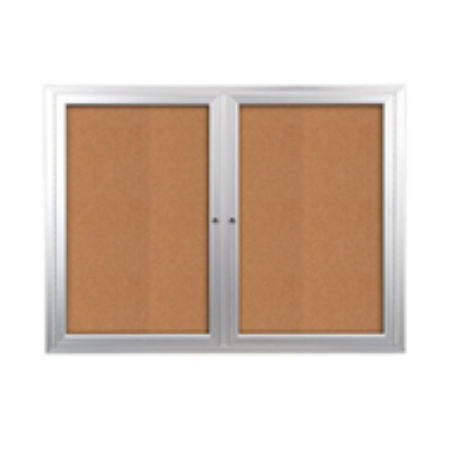 48x48 Indoor Wall Bulletin Board Display Case with Two Doors | Modern Safe, Sleek Radius Edge Metal Cabinet Design
