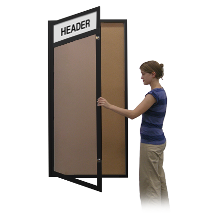 Extra Large 24 x 84 Indoor Enclosed Bulletin Board w Header (Single Door)
