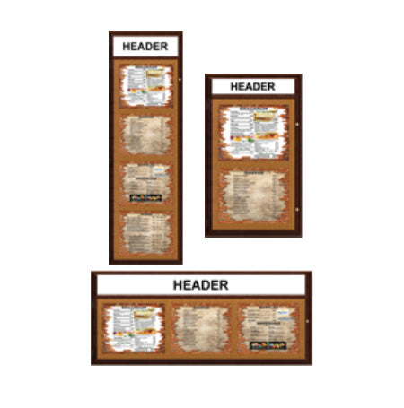 Indoor Enclosed Wood Menu Cases with Header (11" x 14" Landscape Menus)