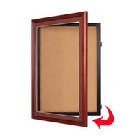 Designer Wood 24" x 36" Enclosed Bulletin Board SwingFrames | with Hinged Swing Open Framing System 9 Wood Finishes and Custom